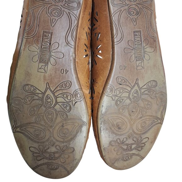 Pikolinos Alcoi Brown Leather Cutout Ballet Flats Size 40 US 9-9.5 Tan Floral - Picture 8 of 12